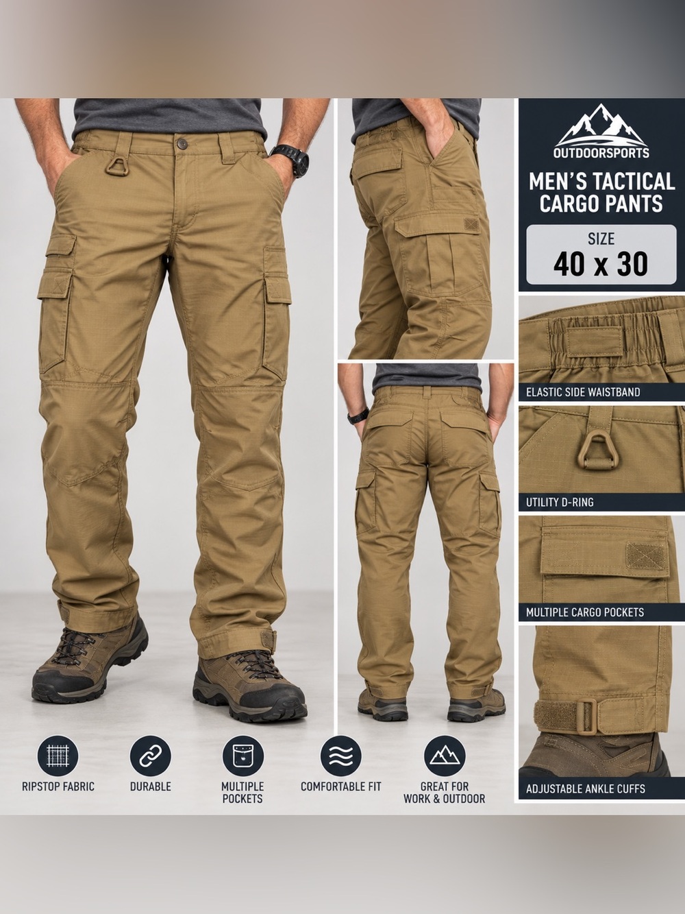 Men's Tactical Cargo Pants - Tan